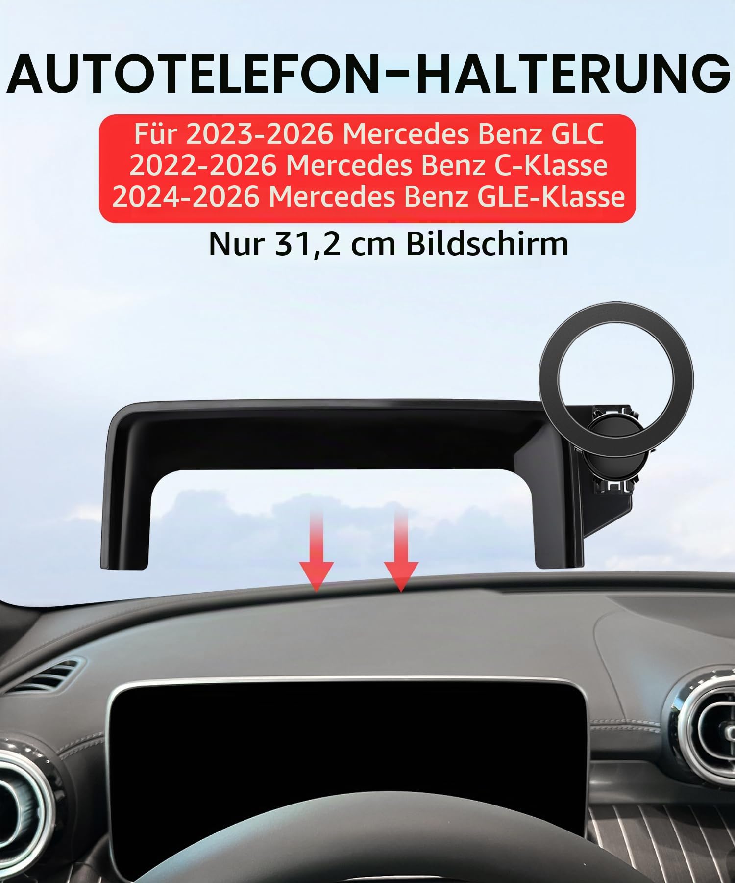 Auto-Telefonhalterung für Mercedes-Benz GLC/C-Klasse 2022-2026, 12,3-Zoll-Bildschirm