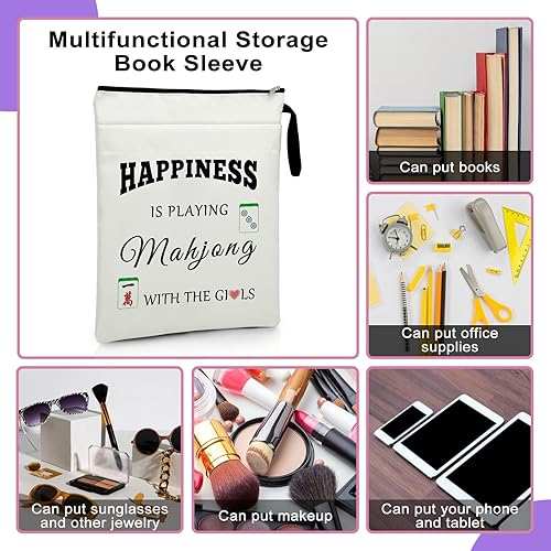 Miniatura 3 de Mahjong Lover Gift Book Sleeve Bookish Book Cover Gifts for Mahjong Players Mahjong Themed Birthday Gifts for Grandma Sister Book Protector Pouch