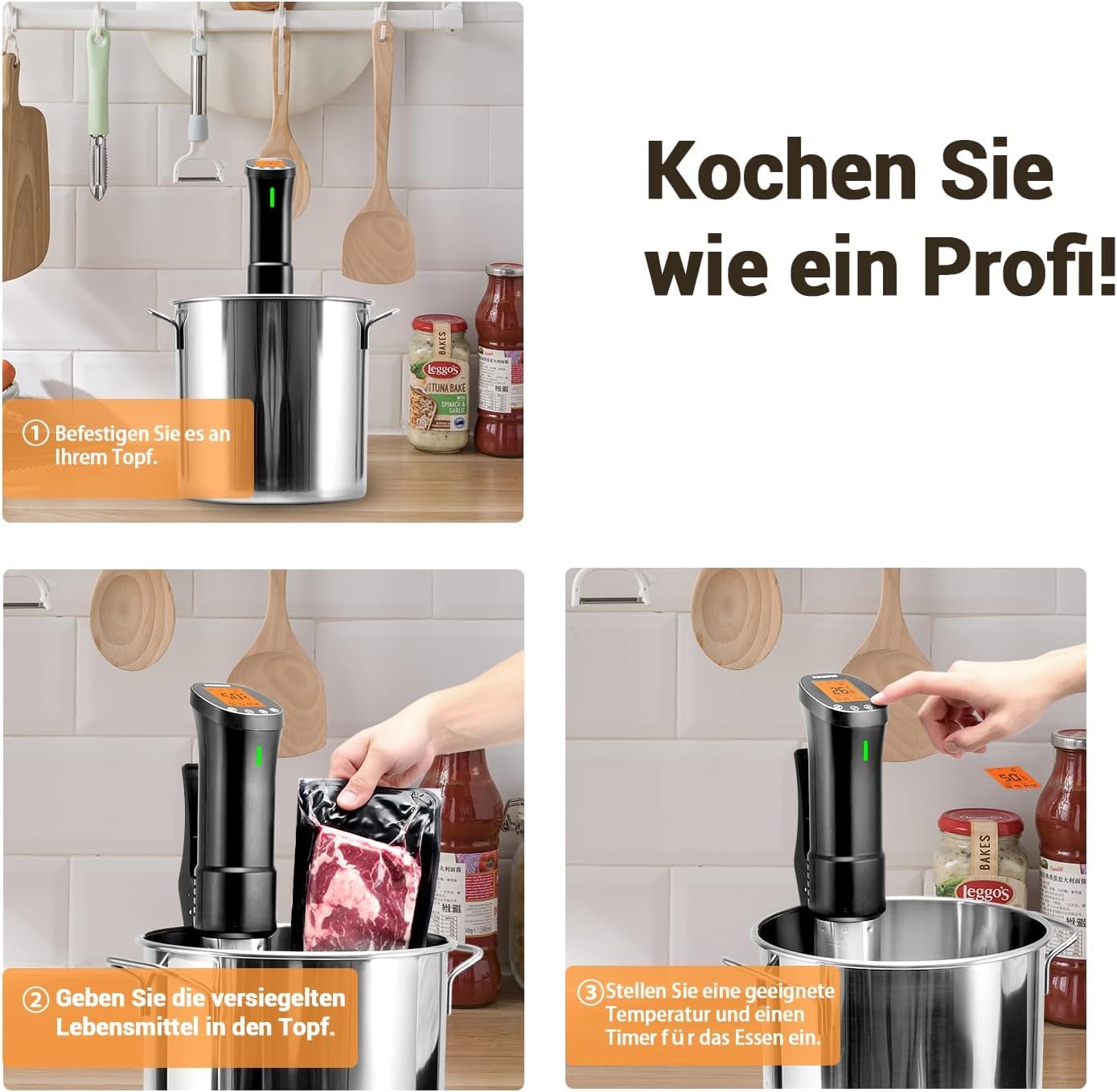 Inkbird Sous Vide Stick 1000 Watt,ISV-200W Sous Vide Garer App-Steuerung,360° Zirkulation,0℃-90℃ Temperatur
