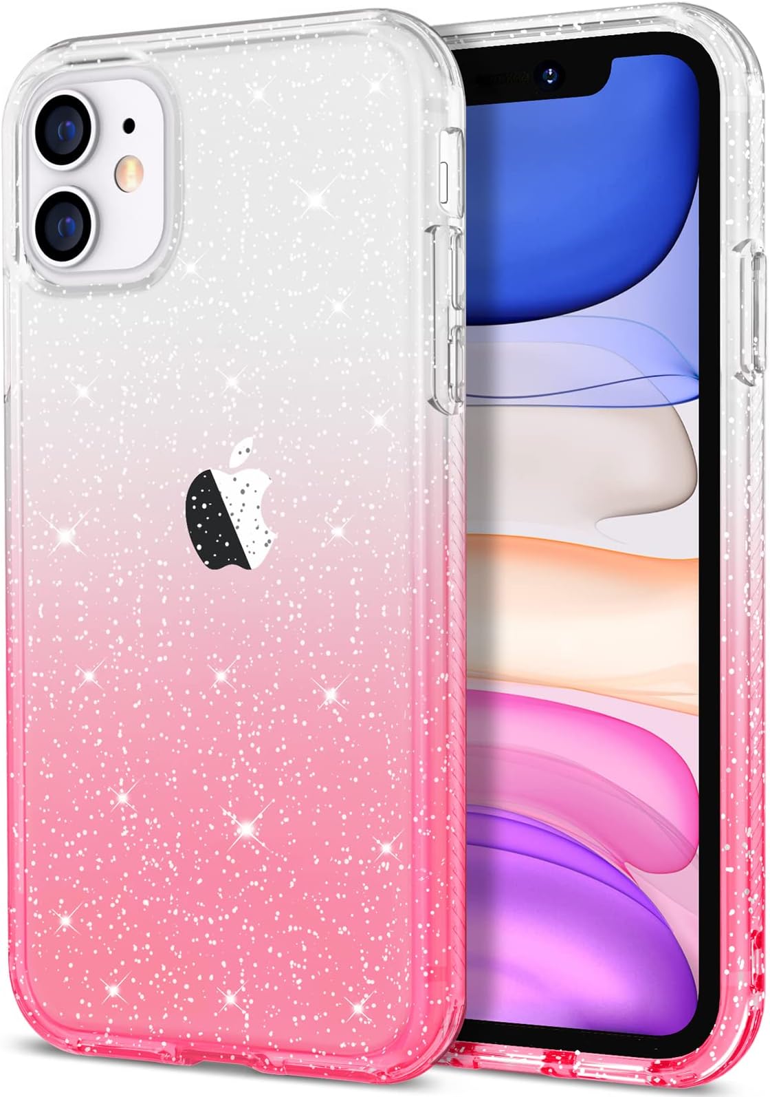 Hython Case for iPhone 11 Case Glitter, Cute Sparkly Clear Glitter Shiny Bling Sparkle Cover, Anti-Scratch Soft TPU Thin Slim Fit Shockproof Protective Phone Cases for Women Girls, Clear/Pink Glitter