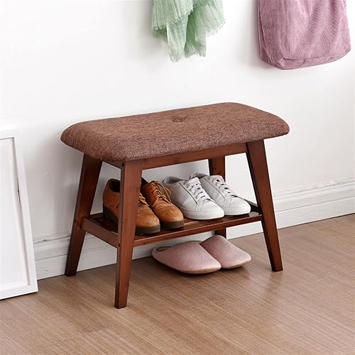Miniatura 2 de GRFIT Zapatero de entrada, zapatero de entrada, banco de zapatos de bambú con cojín acolchado, organizador de zapatos de 2 niveles para entrada y