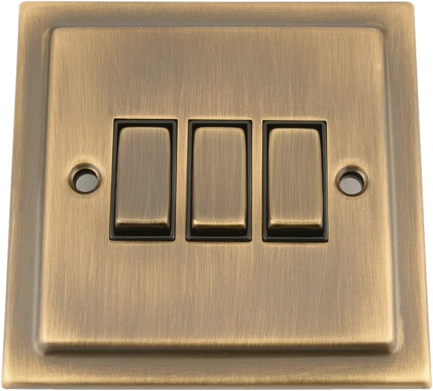 Light Switch 3 Gang 2 Way 10 Amp - Victorian - Antique Brass