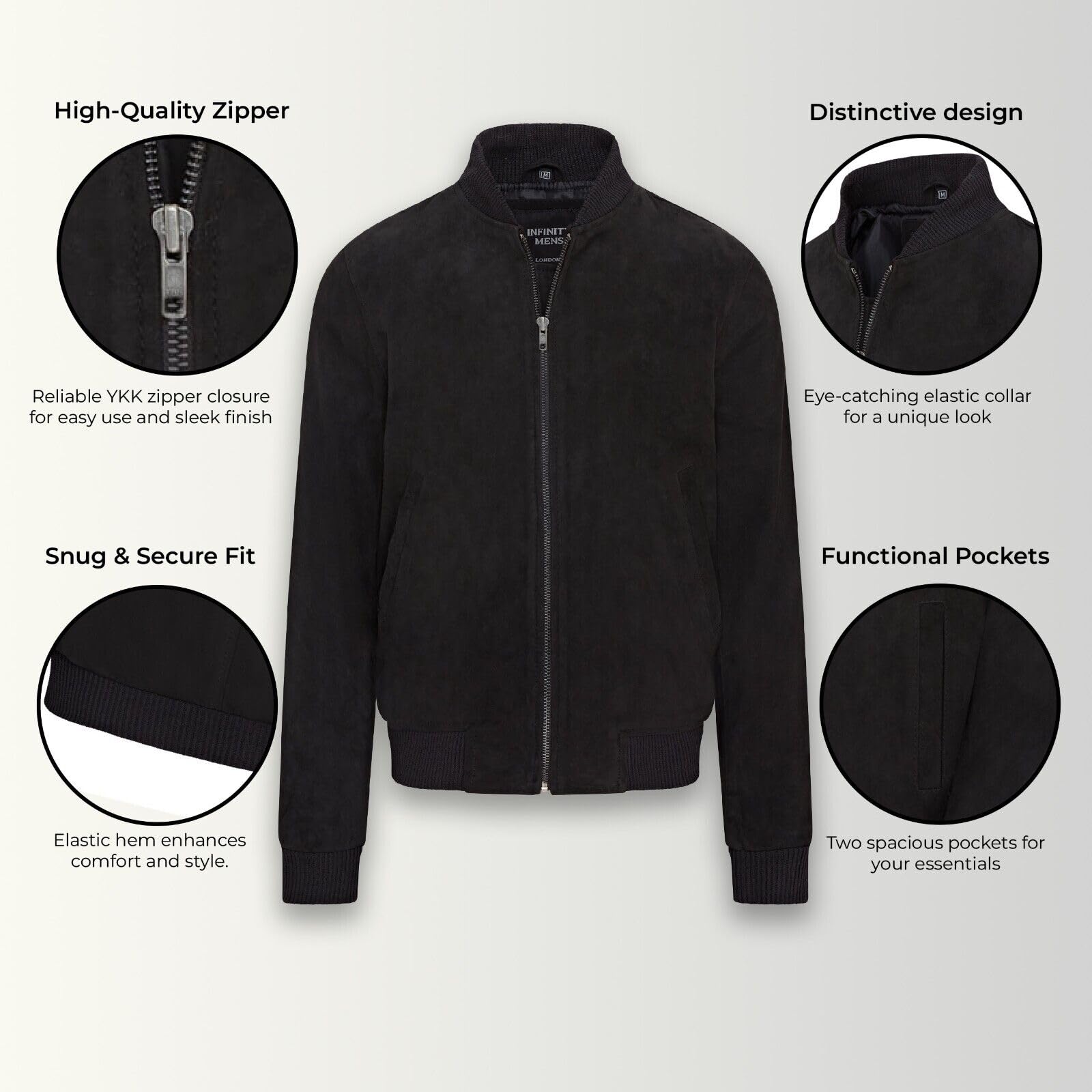 Infinity Leather Herren-Bomberjacke MA-1 aus weichem Ziegenveloursleder