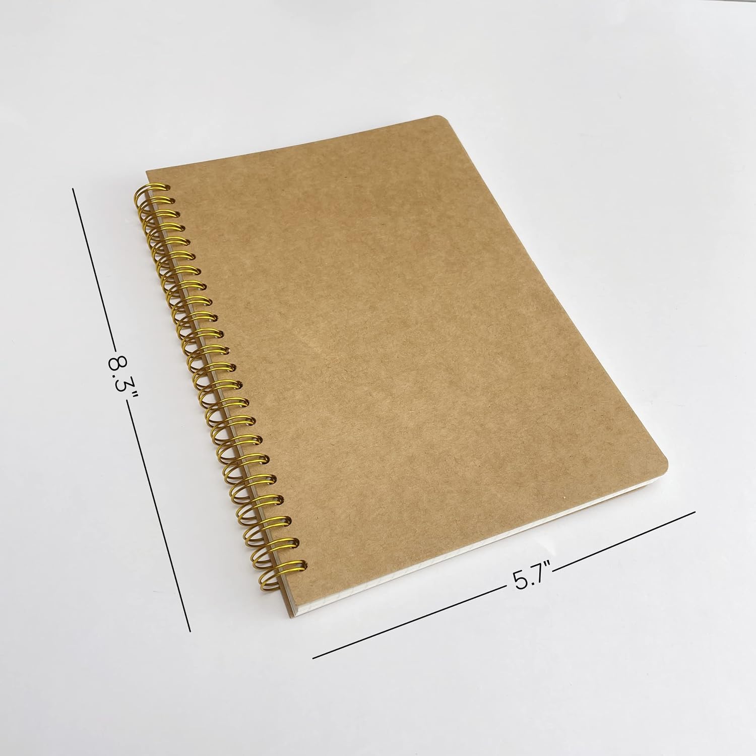 AOU 5-Pack Dot Grid Spiral Notebook,A5 Writing Journal with 500 Pages of Dotted Paper,8.3"x5.7",with 5 Gift Black Ink Gel Pens (Brown)