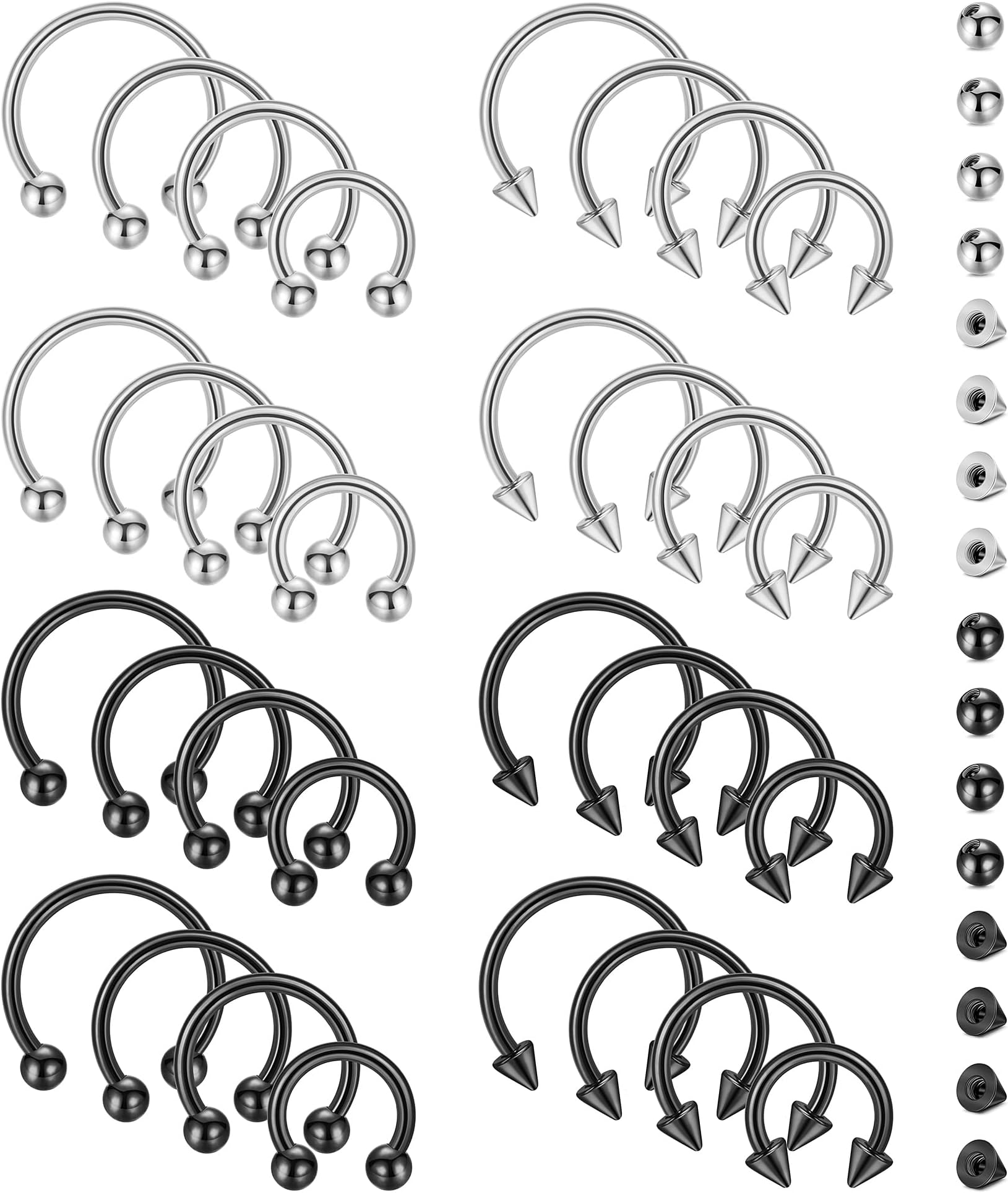32Pcs 14G 16G 18G Surgical Steel Septum Nose Rings for Women Men Horseshoe Earrings Cartilage Helix Tragus Eyebrow Lip Daith Hoop Smily Piercing Jewelry 7-14MM