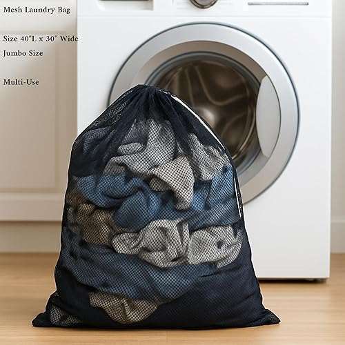 Miniatura 8 de Bolsa de lavandería de malla extra grande de 40 x 30 pulgadas, cordón, multiusos para lavandería, juguetes, playa, artículos deportivos Dependable