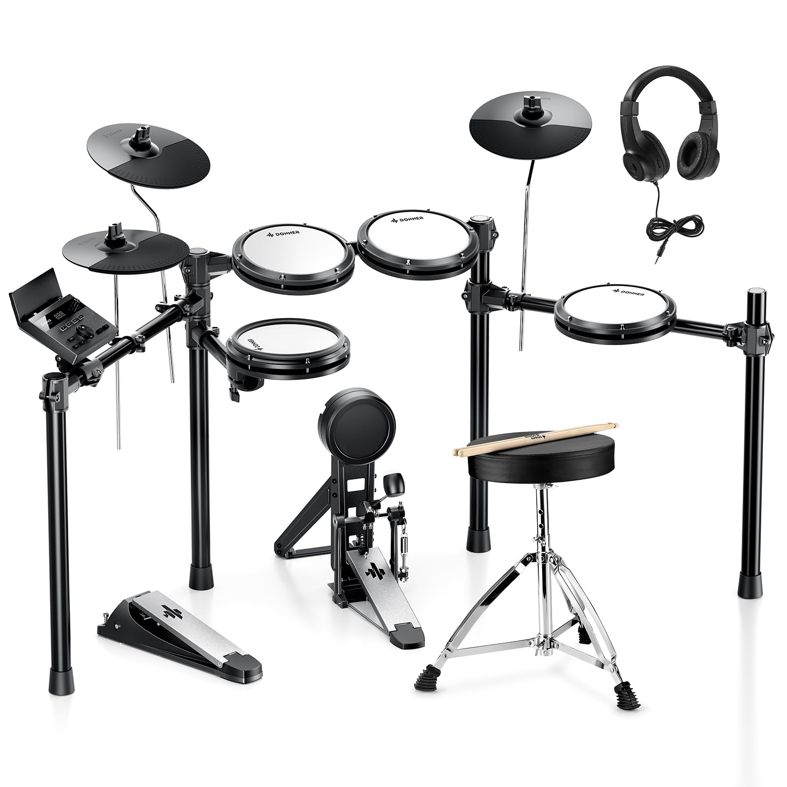 Electric Drum Set for Beginners, Electronic Drum Kit with Quiet Mesh Pads, Bluetooth, Dru…