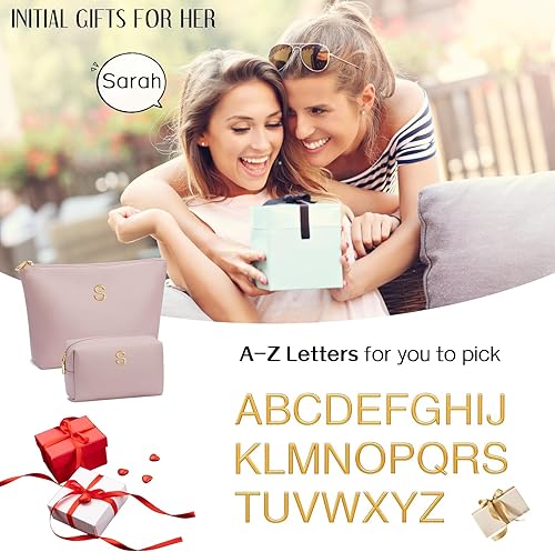 Miniatura 2 de Regalos para mujer, juego de bolsas de maquillaje con iniciales para niñas, regalos personalizados para dama de honor, amiga, graduación,
