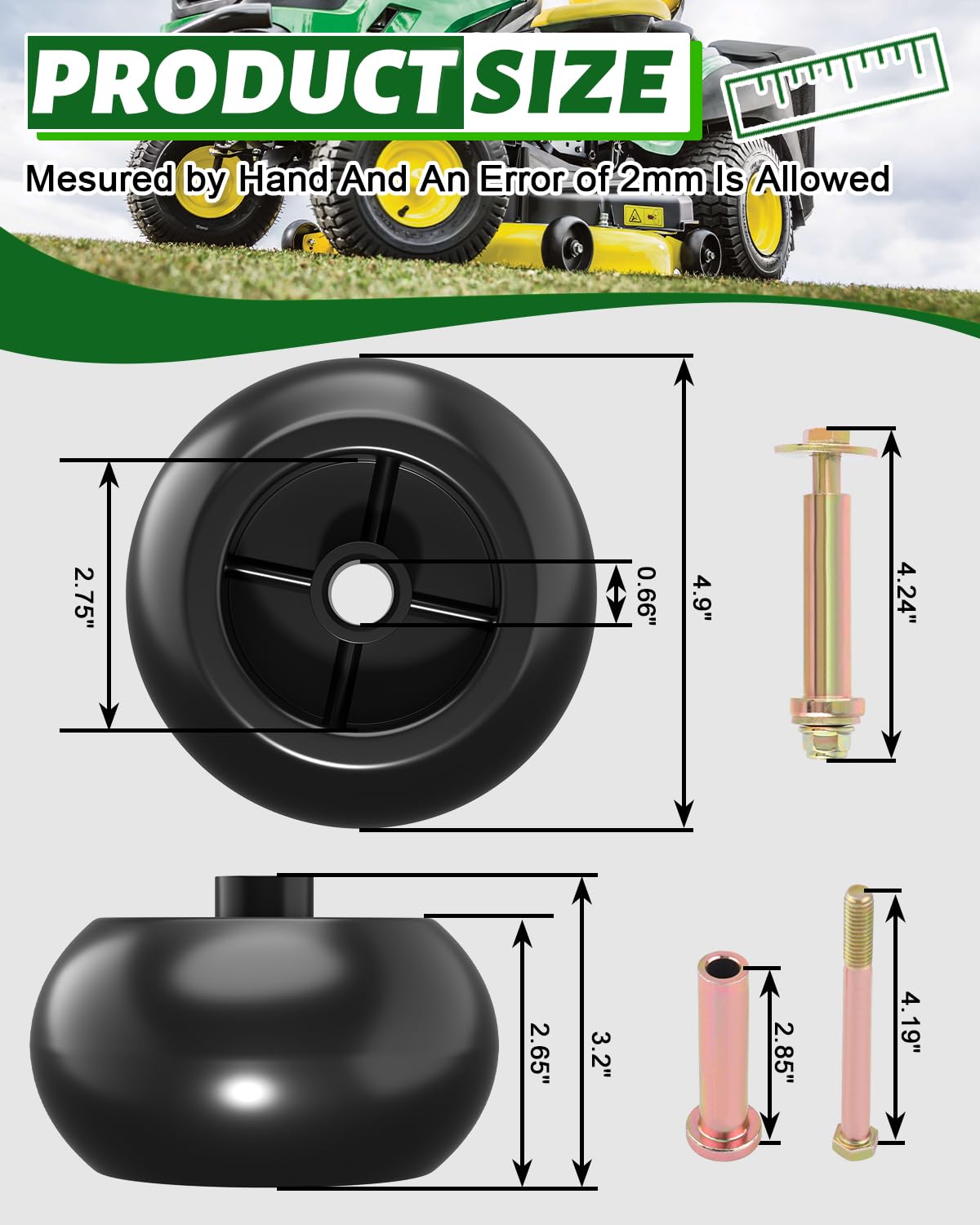 Kit de 2 ruedas anticuero cabelludo para cortacésped Exmark 103-3168 Toro 1-603299 Bad Boy 022-5234-98 (orificio de 5/8 pulgadas) | Juego completo con pernos, tuercas de bloqueo y arandelas