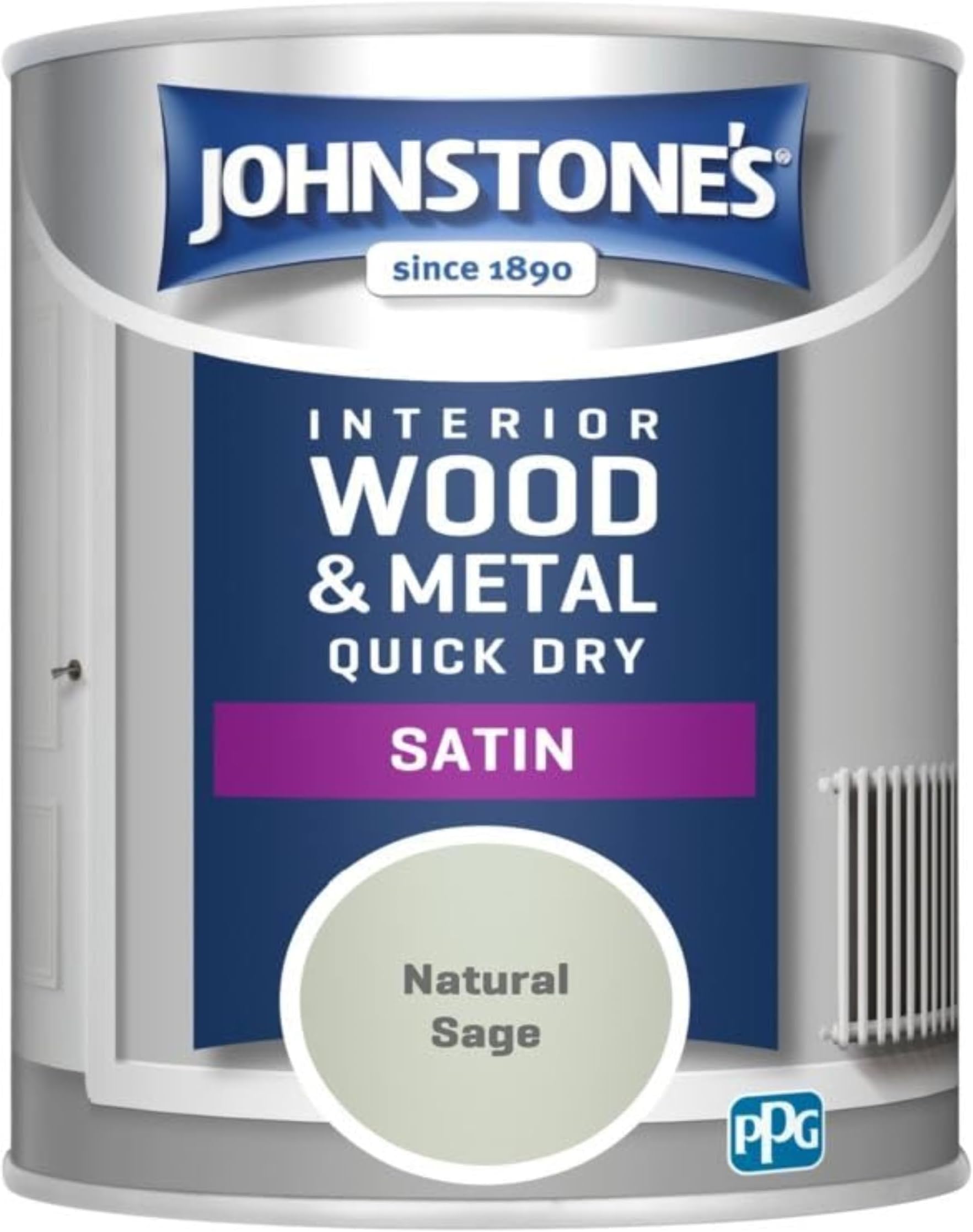 Johnstone’s - Quick Dry & Nondrip Satin Paint for Wood & Metal - Natural Sage | Interior & Exterior | Self-Undercoating, Low Odour, Water-Based, Dry in 1-2 Hours | 12m2 Coverage per Litre | 750ml