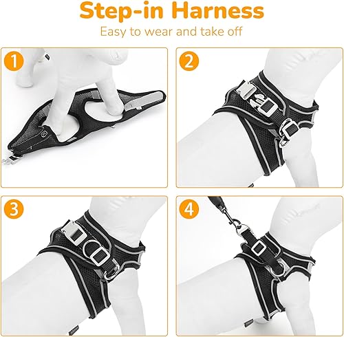 Miniatura 6 de PetsHome Juego de arnés y correa para perro, malla suave sin estrangulamiento, arnés ajustable reflectante para cachorros, arnés de chaleco a prueba