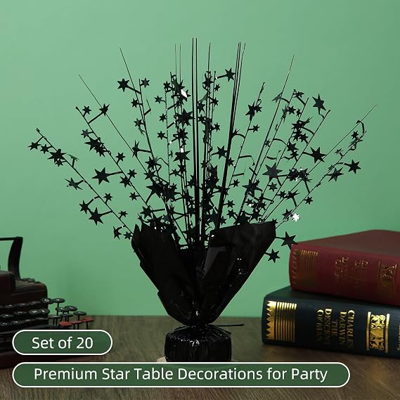20 Pack Black Star Table Decorations Metallic Foil Spray Centerpiece Burst Table Centerpieces for Birthday Party Decoration Graduation Wedding Baby Shower Party Supply (Black)