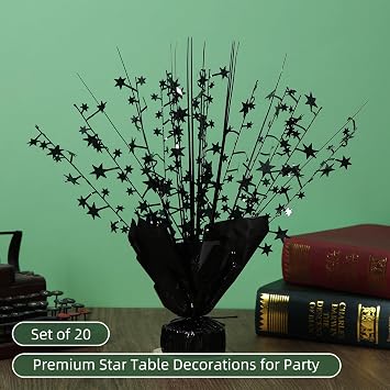 20 Pack Black Star Table Decorations Metallic Foil Spray Centerpiece Burst Table Centerpieces for Birthday Party Decoration Graduation Wedding Baby Shower Party Supply (Black)