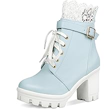 Women's Chunky Platform High Heel Boots Lace Up Gothic Ankle Booties Block Heel Buckle Punk Shoes