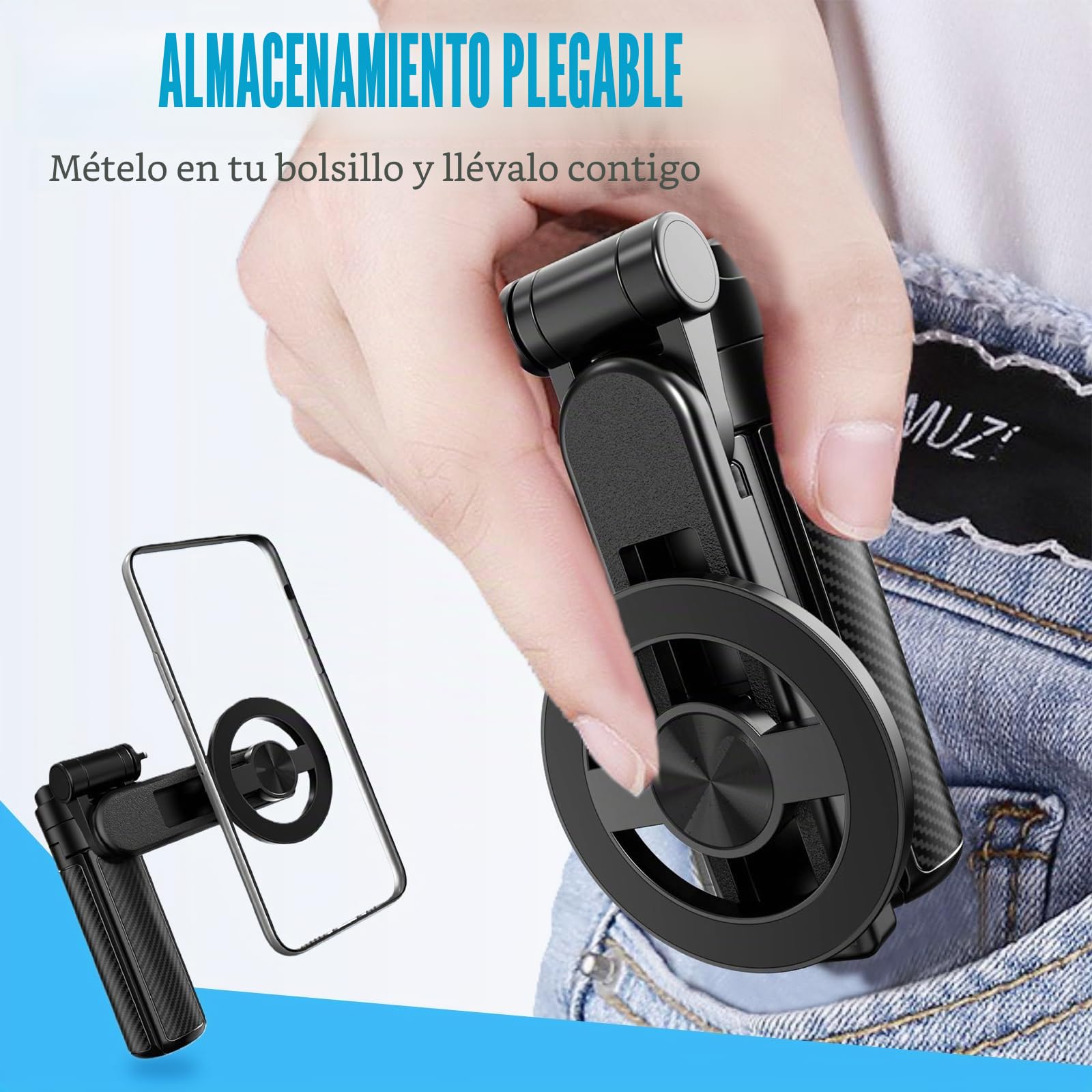 Palo selfie multifunción 4 en 1 con rotación de 360°, palo selfie magnético, mini trípode para cámara con mando a distancia inalámbrico, soporte para teléfono móvil para iPhone Android