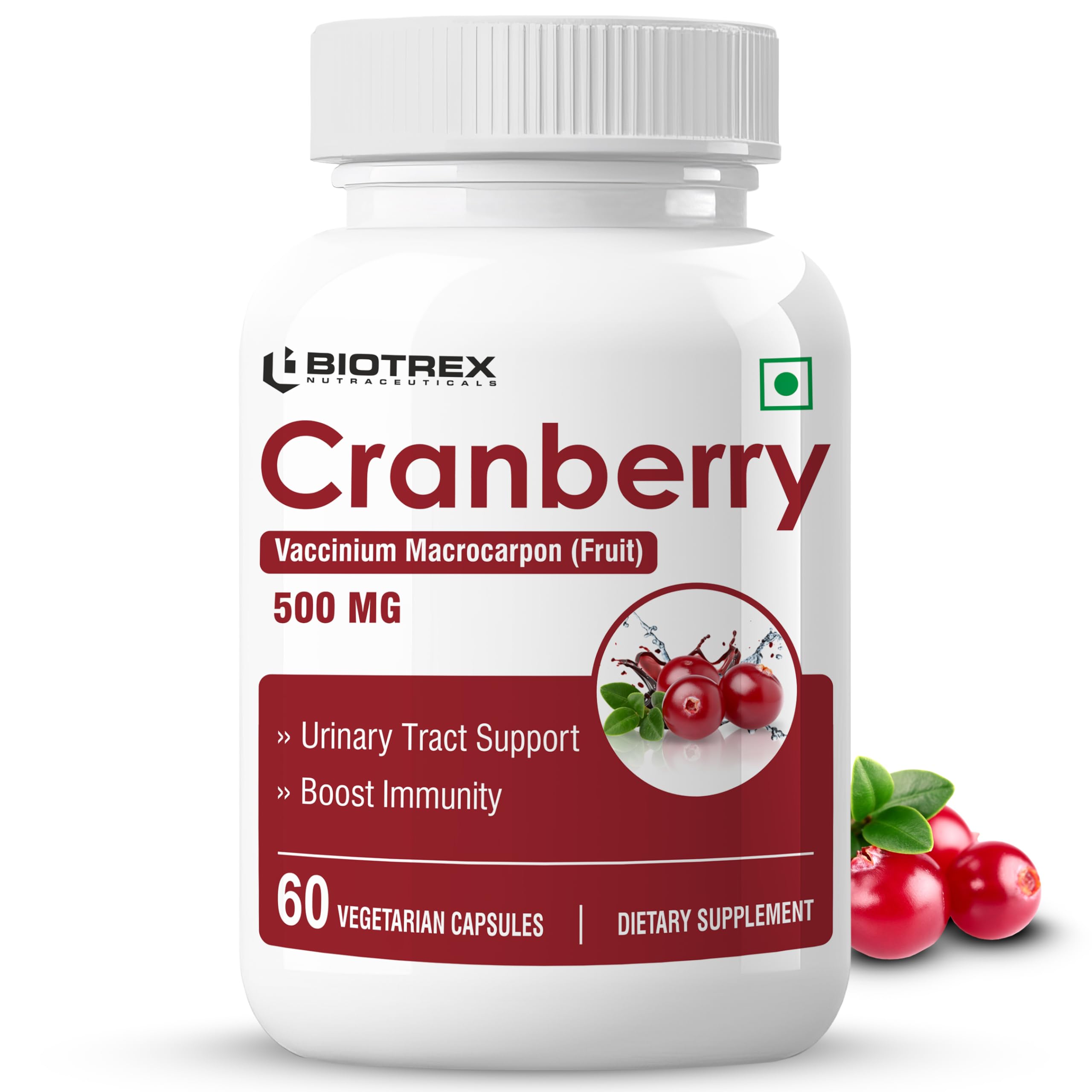 Biotrex Nutraceuticals Cranberry 500mg - for Urinary Tract Health, UTI Health Supplement | 60 Capsules
