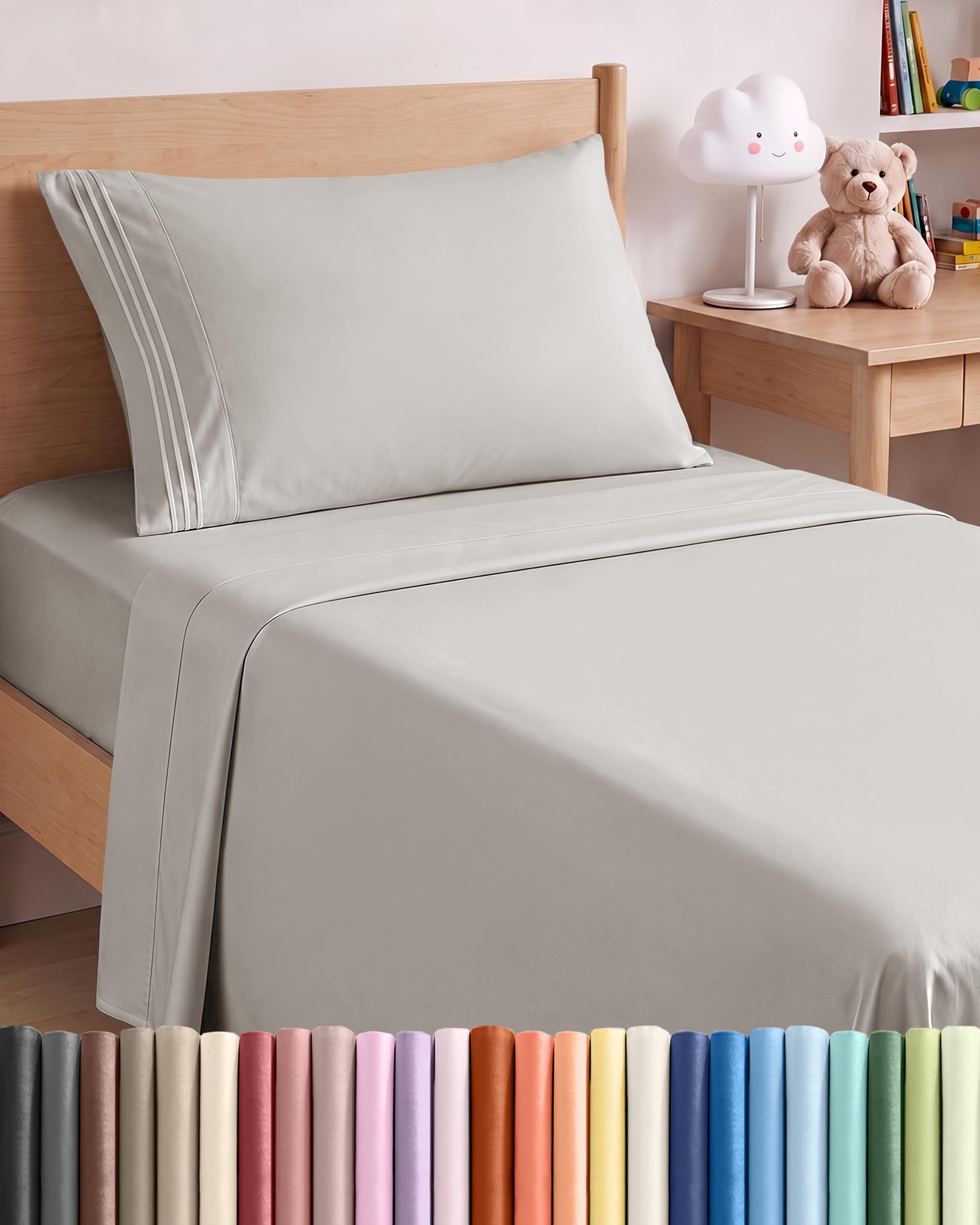 Twin XL Size 3 Piece Sheet Set - Breathable &amp; Cooling Sheets - Light Grey