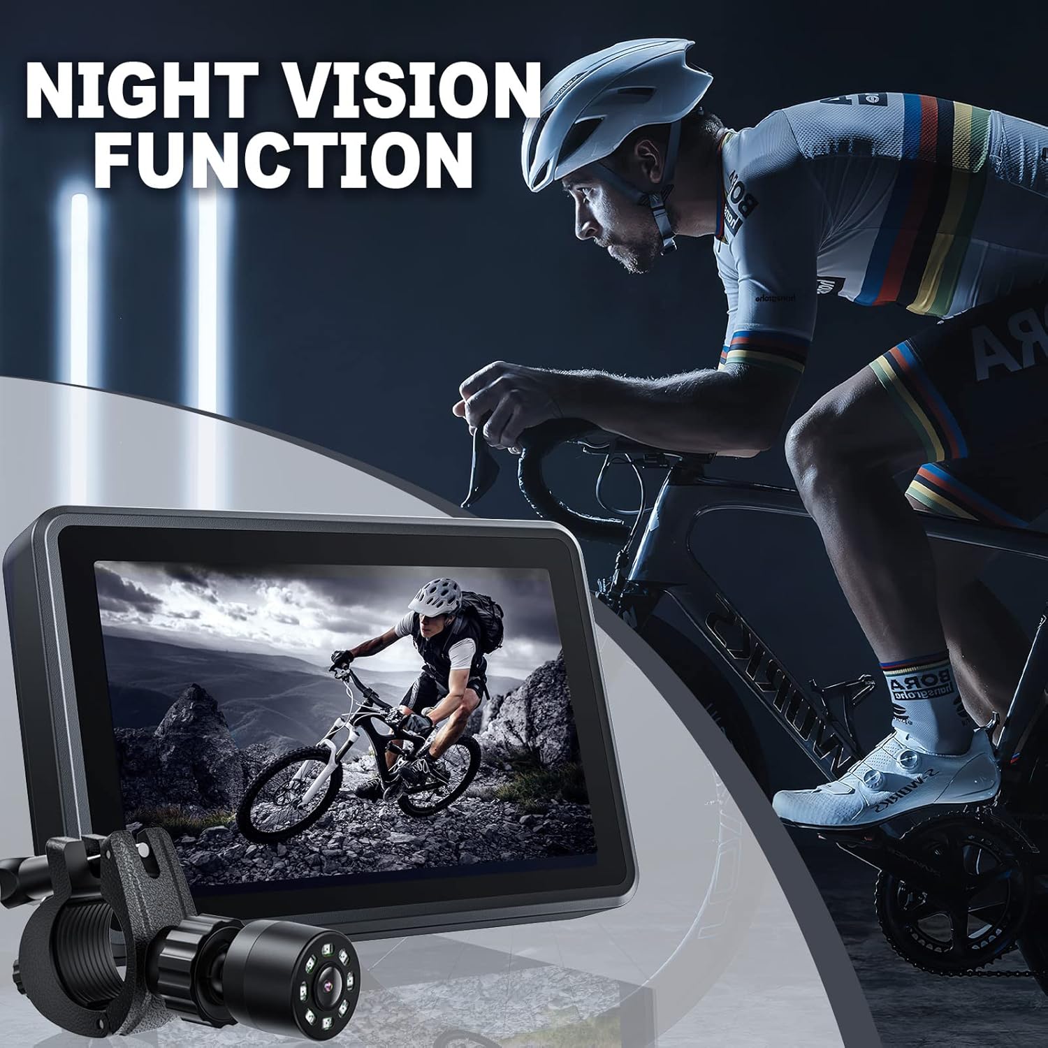 IPOZITO Bike Mirror,Bike Rear View Camera with 145° Adjustable Angle,Night Vision, 4.3 Inch Screen,Applicable to Most Bicycles,Easy to Install,Firm Installation Bike Handlebar Mirror