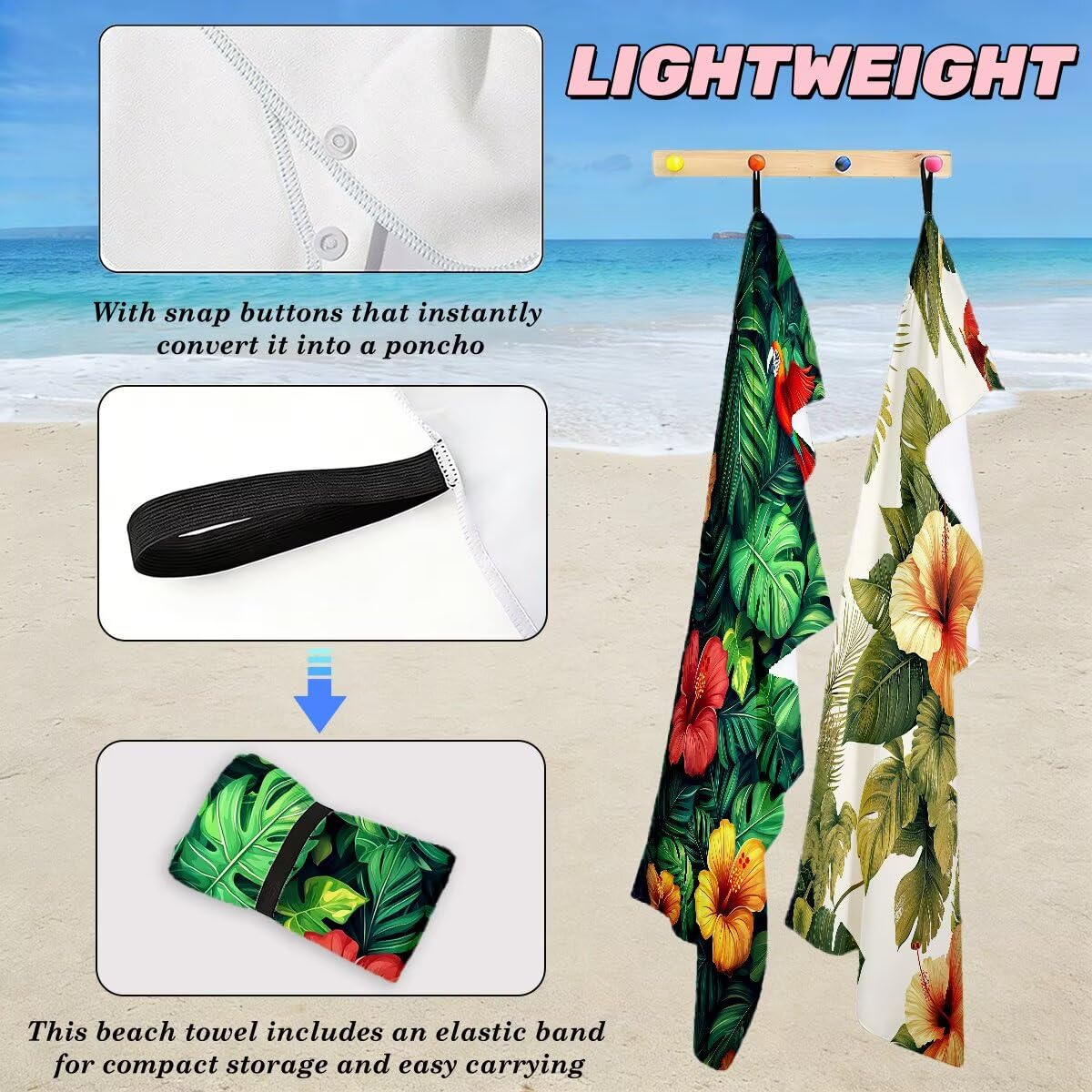Ręcznik plażowy 100 x 200 cm, ręcznik gimnastyczny z mikrofibry szybkoschnący, zestaw 2 anty-piaskowych ręczników plażowych, lekki kompaktowy duży ręcznik z mikrofibry do podróży, prezent dla mężczyzn