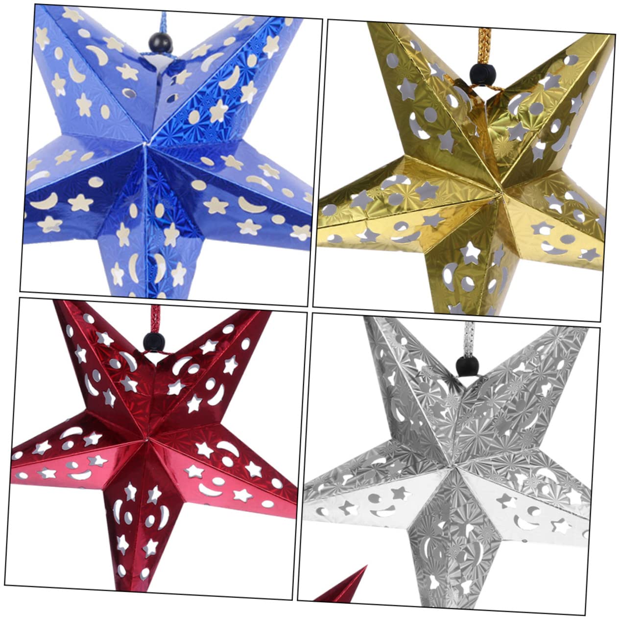 Cabilock 8pcs Star Light Paper Tape Glowing Pentagrams Pendants for Decor Star Hanging Light Adornments 30cm Length