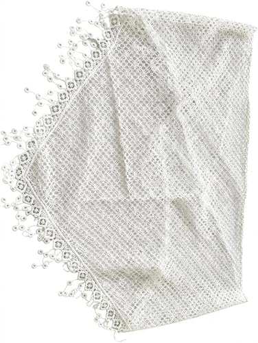 Women's White Lace Triangular Shawl — Plain, 130cm × 40cm, One Size