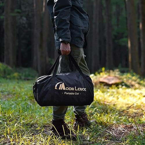 Miniatura 8 de MOON LENCE Cuna de campamento de altura ajustable, soporta 330 libras, cama plegable portátil con extensores de piernas para campamento, senderismo,