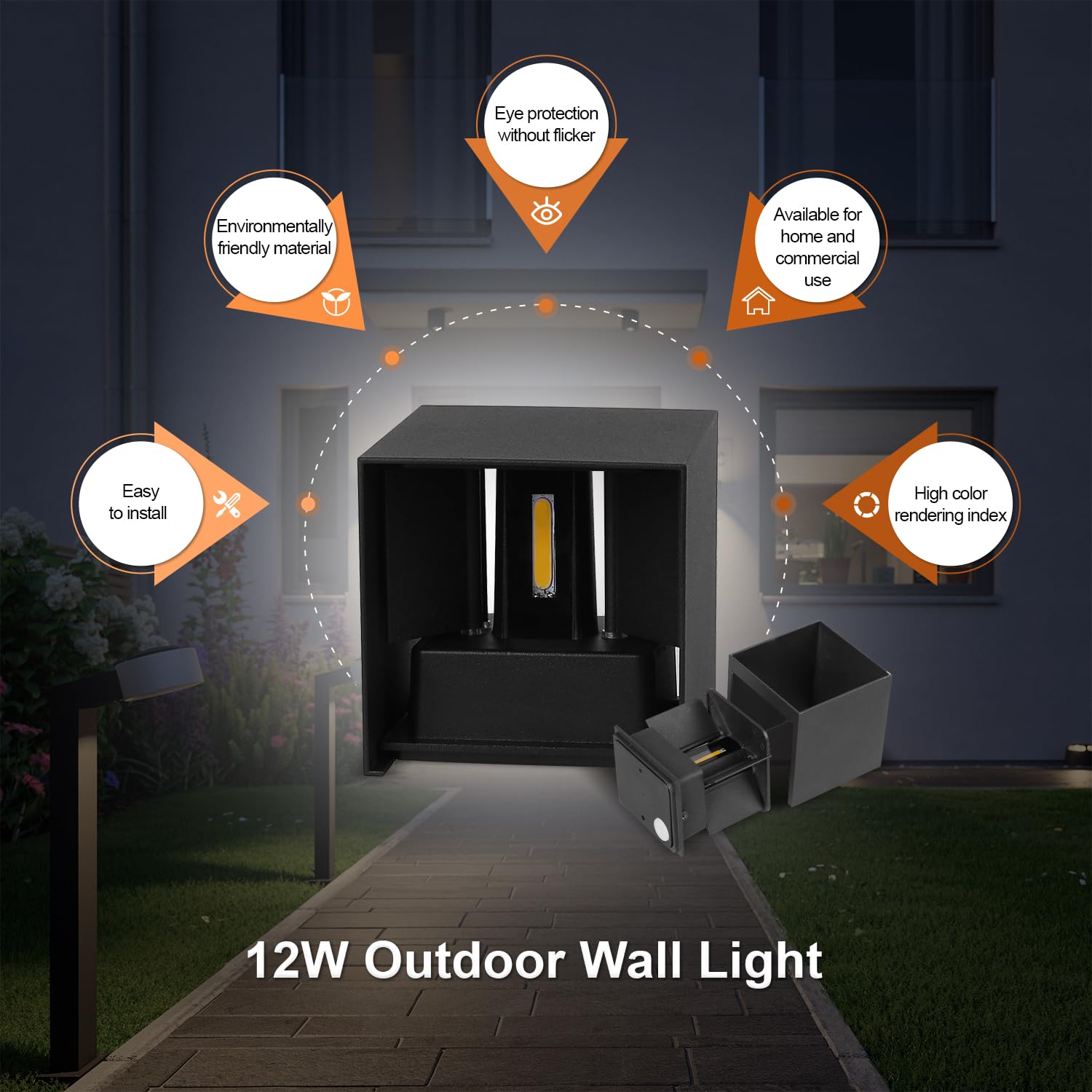12W Aplique Pared Exterior,IP65 Impermeable Lampara Exterior Pared Ángulo Ajustable,3000K Blanco Cálido Apliques Interior Luz Negro para Patio,Escaleras,Balcón Jardín,Porche