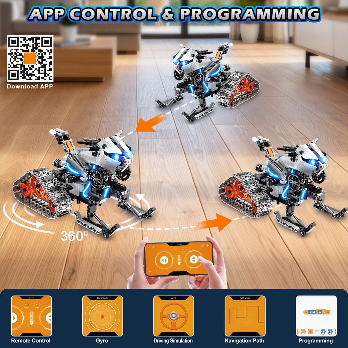 PLAXSOON Juguete de construcción técnico con luces LED, robot tanque 5 en 1 con control por app y mando a distancia, bloques de construcción, 604 piezas RC Technic, kit de construcción, juguete