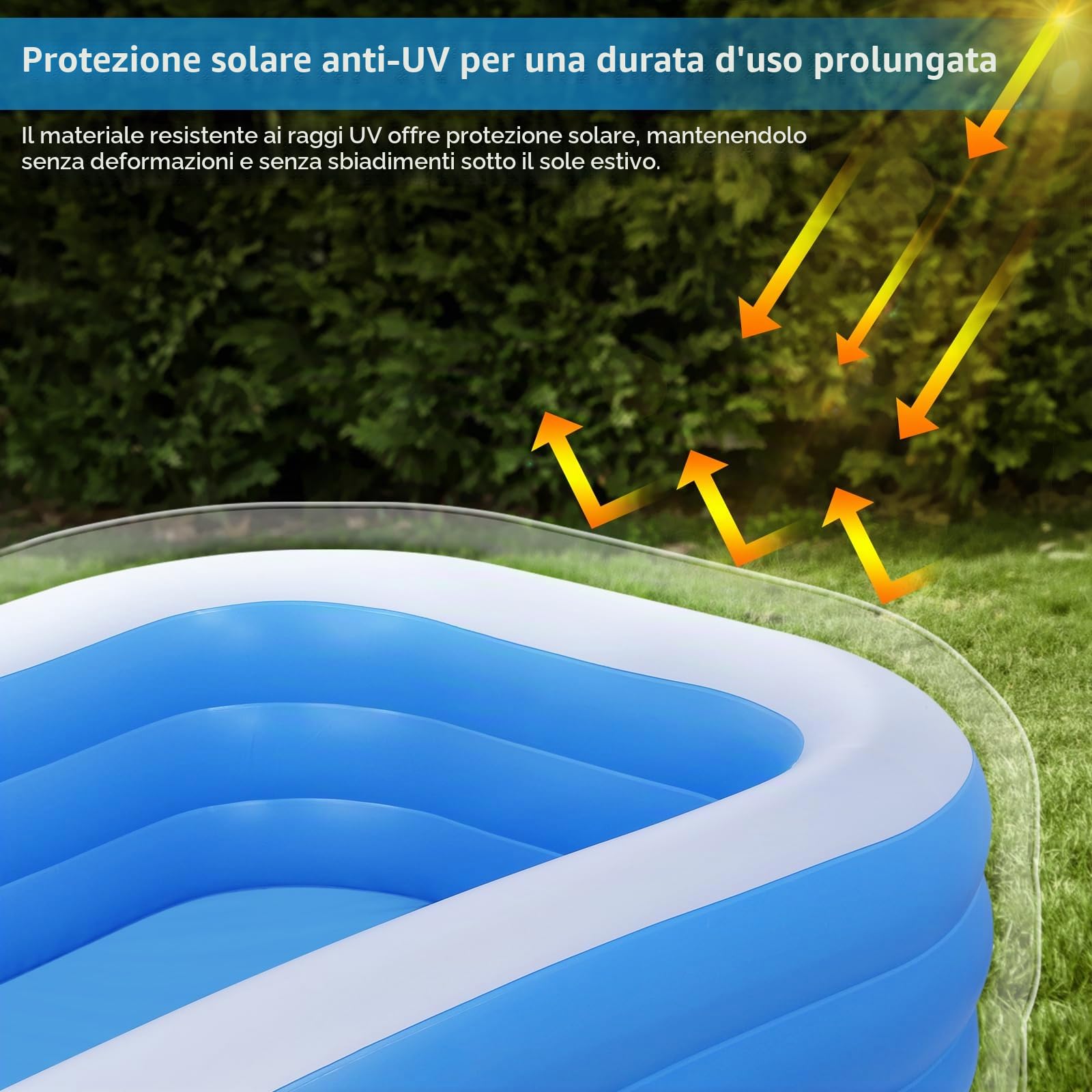 Duerer Piscina Gonfiabile Bambini con Adulti Rettangolare 305cm x 182cm x 56cm, Piscine fuori terra, Piscina per Famiglie per Cortile, Festa Estiva in Acqua, all'aperto Giardino swimming pool