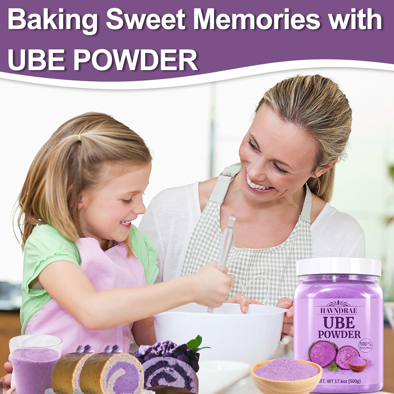 17.6 oz Premium Ube Powder, Pure Purple Yam, 500g Purple Sweet Potato Powder for Natural Food Coloring, Baking, Smoothies & Desserts, No Sugar Added, Vegan