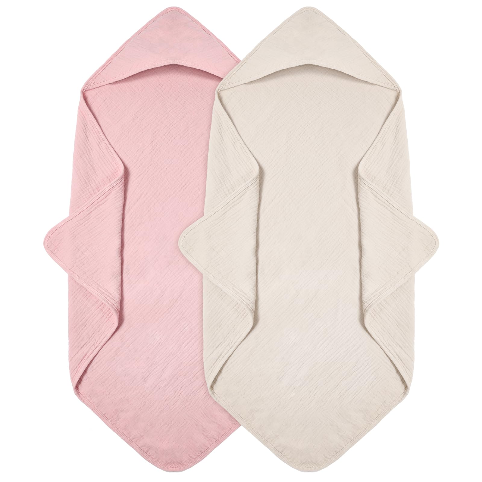 Peepeemax Asciugamani con Cappuccio per Bambini, Asciugamano Neonato in Mussola di Cotone, Asciugamano Morbido e Assorbente con Cappuccio per Bambini da 0 a 18 mesi, 76 x 76 cm, 2 Pezzi (Rosa)