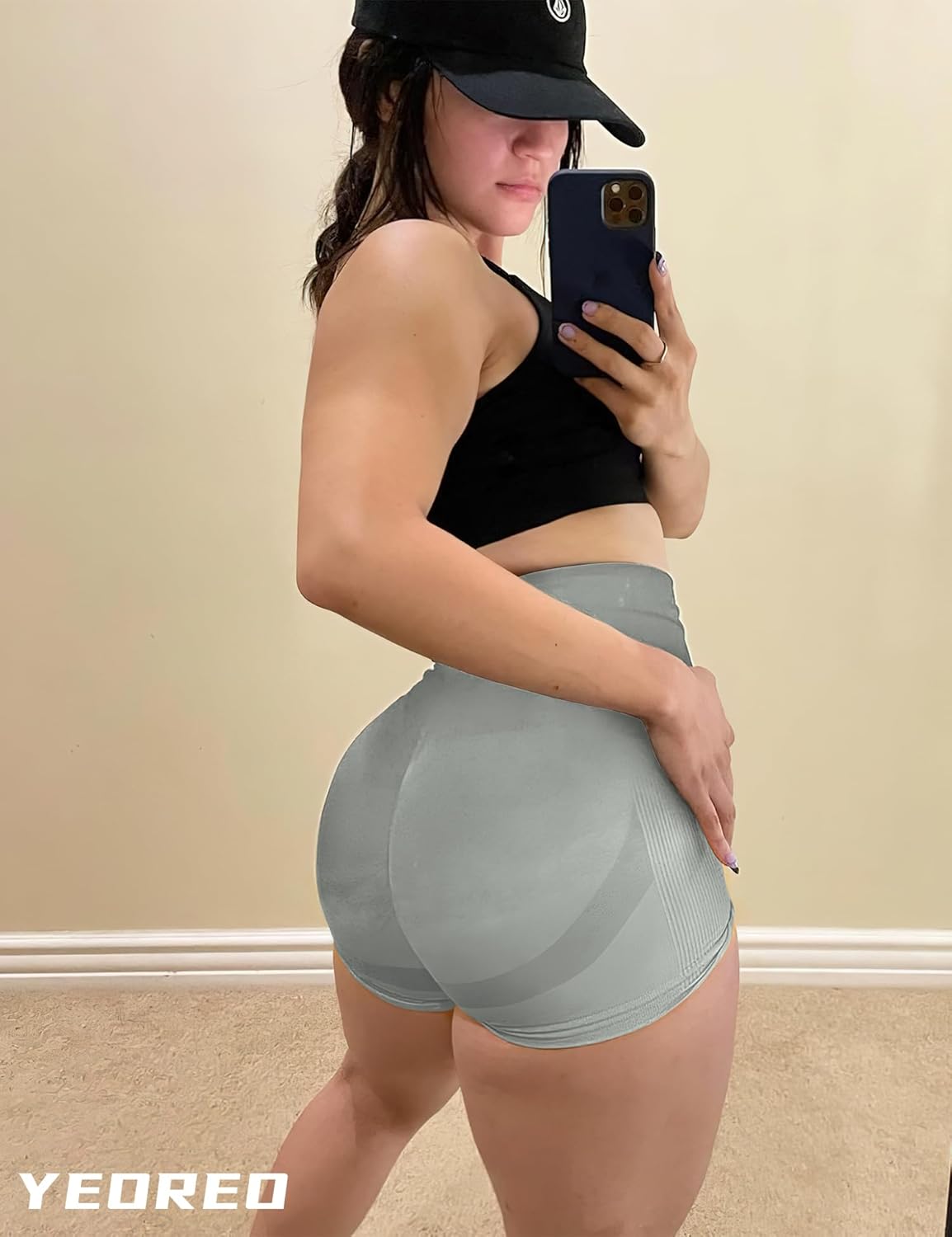 YEOREO Women High Waist Workout Yoga Gym Smile Contour Seamless Cycling Shorts