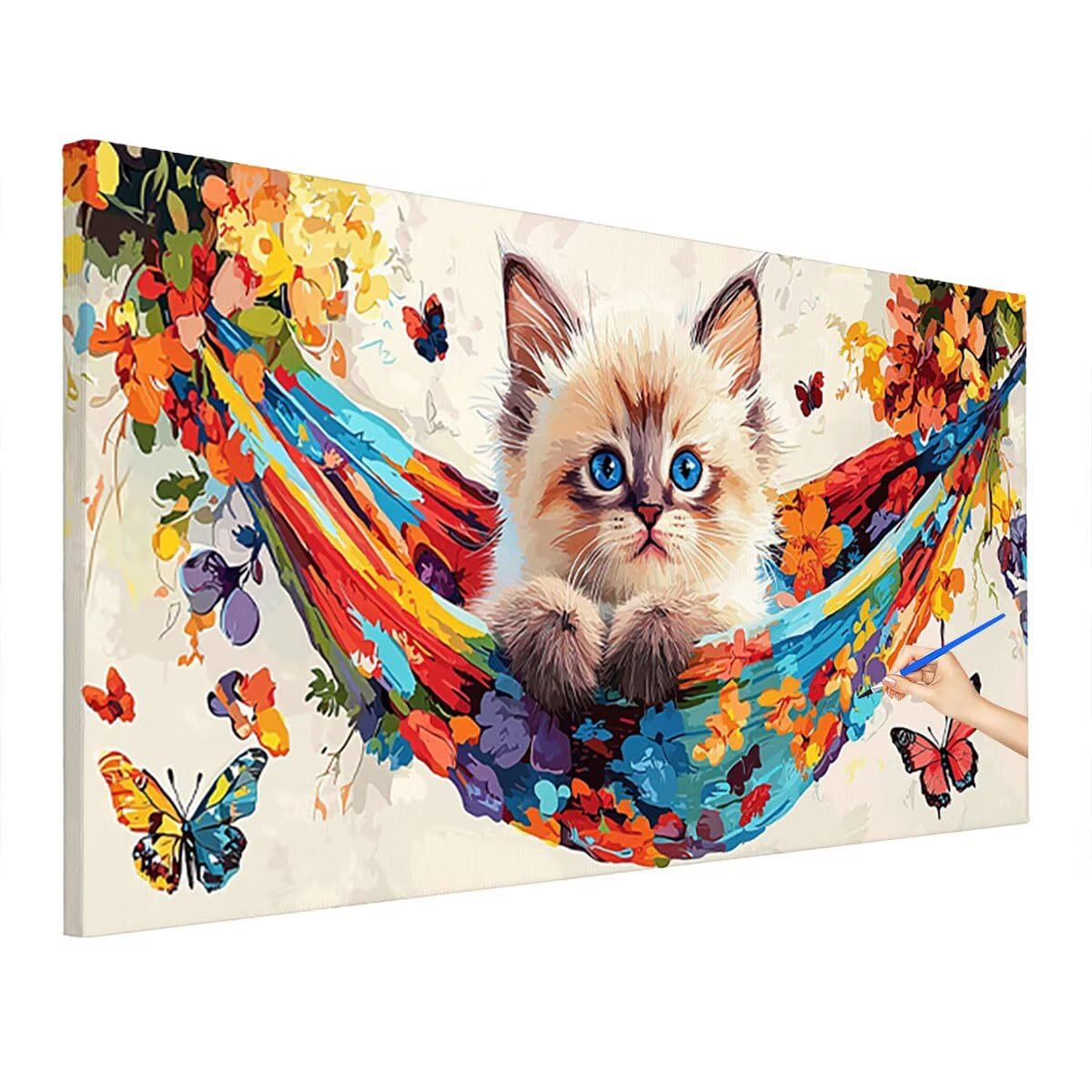 Paint by Numbers Gatto, Dipingere con i Numeri Adulti Farfalla, Fai Da Te Quadri da Dipingere Numerati, Kit di Pittura Acrilica per Principianti, Hobby Creativi Adulti, Decorazioni Casa 220x100cm P-21