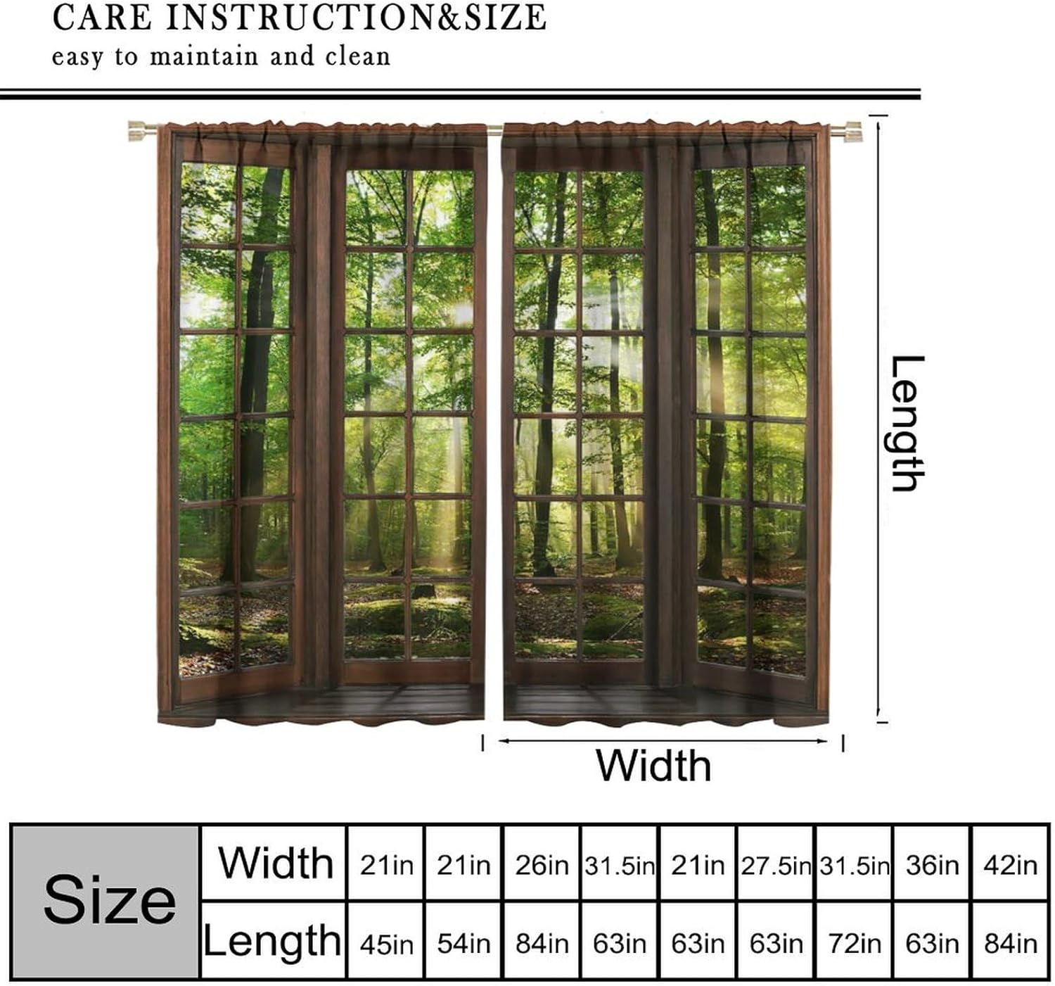 Natural Landscape Curtains, Vintage Nature in The Forest Pattern Decorative Home Bedroom Living Room Blackout Curtains42X63 Inch