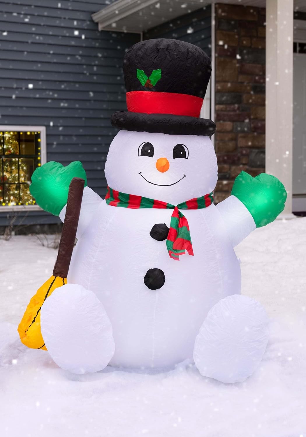 Fun Costumes 5FT Holiday Inflatables Sitting Snowman Outdoor & Indoor Decoration, North Pole Light-Up LED Front Yard Display Decor
