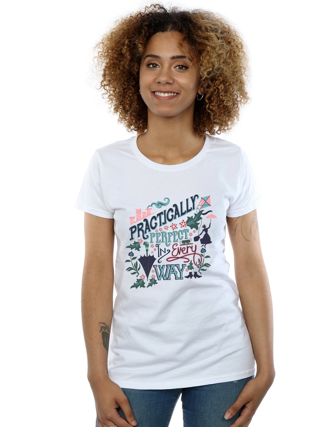 Disney Women's Mary Poppins Practically T-Shirt White X-Large