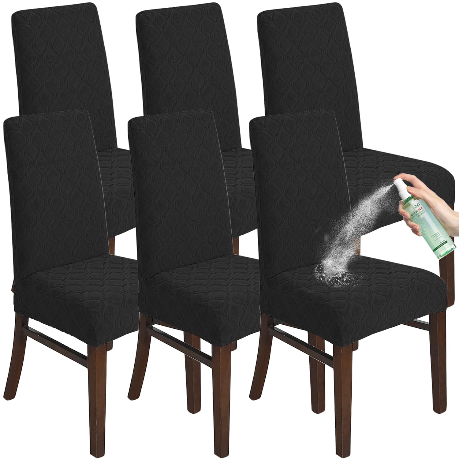 KELUINA Chair Covers for Dining Room Set of 6, Stretch Jacquard Dining Chair Slipcover Covers, Removable Washable Waterproof Chair Covers