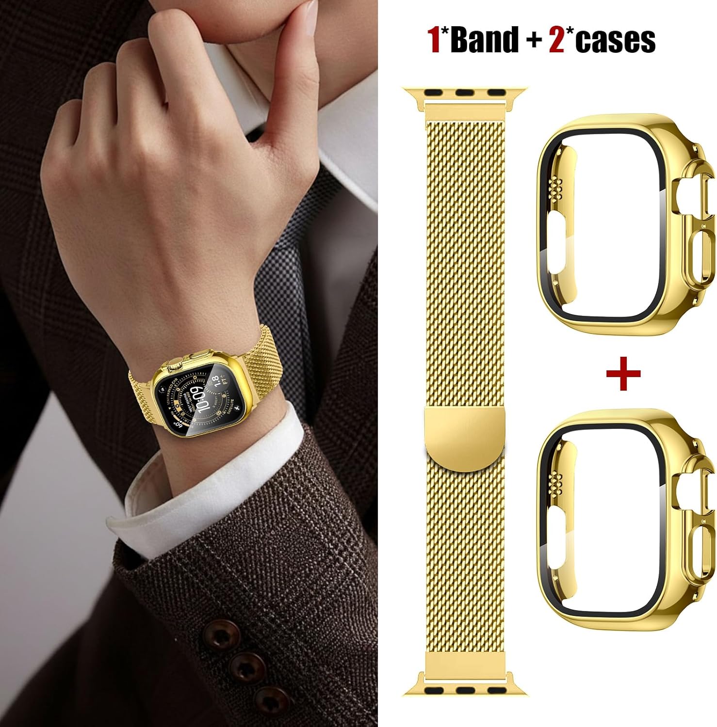 Milanese Loop and Case for Apple Watch 3 2 1 Bands for Men 49mm 44mm 46mm 45mm 42mm 41mm 40mm 38mm,Magnetic Stainless Steel Mesh Metal Strap Bracelet With PC Cover for iWatchSeries 11 10 9 8 7 6 5 4 3 - Image 2