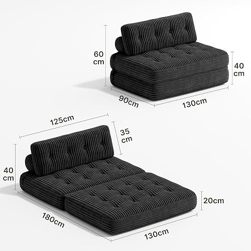 Xbro Canapé-lit Convertible 2 Places 180 x 130 x 20cm, Canapé de Sol Convertible, Matelas Pliant Sofa en Mousse à Mémoire de Forme, Pliable Chambre Salon, Gris Foncé - 3