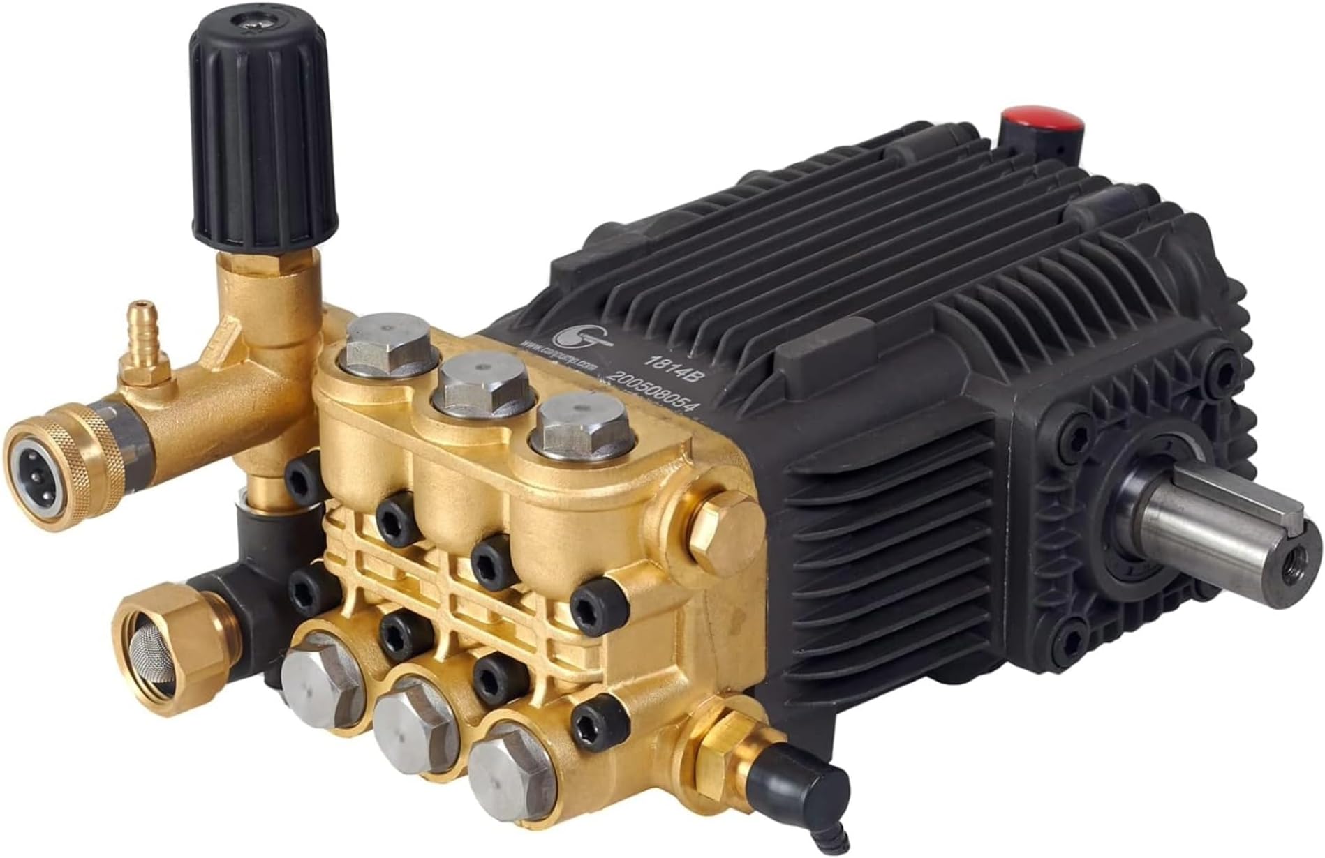 Canpump CE 3650 S: 3600 psi @ 5 US gpm Belt-Drive Pressure Washer Pump with External Unloader, 24 mm Solid Shaft, Max 1725 RPM, High Flow Horizontal Triplex Pump