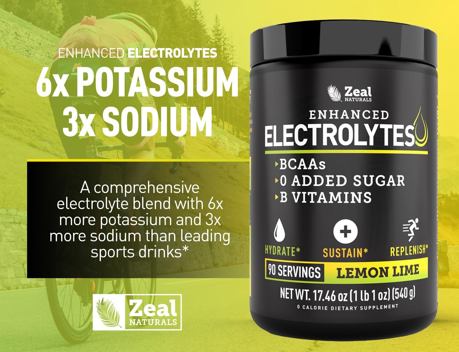 Zeal Electrolyte Powder - 90 Servings | Keto Electrolytes Powder | Zero Sugar, BCAAs, B-Vitamins | Potassium, Zinc, Magnesium | Hydration Powder Recovery Drink | Lemon Lime - Image 8