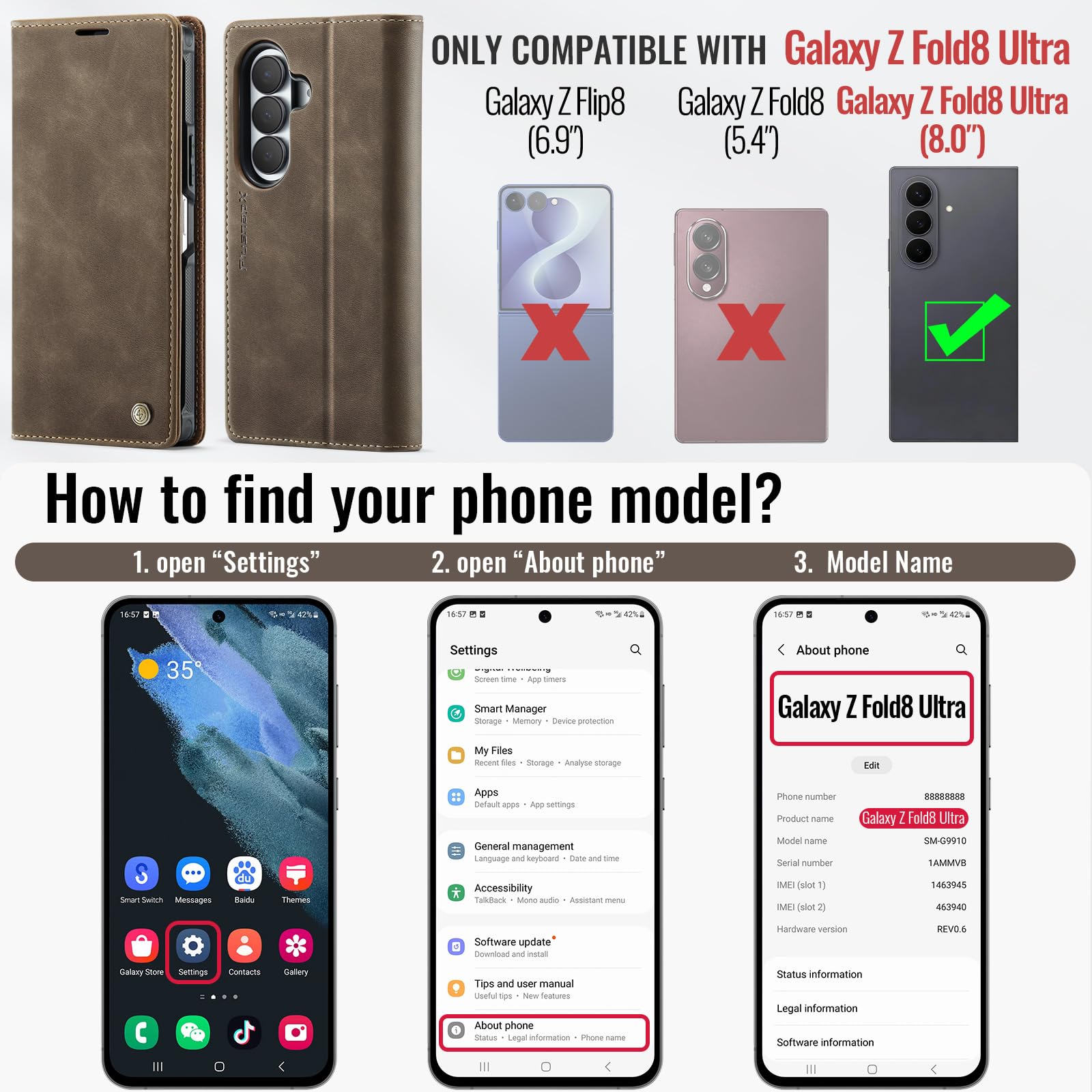 Custodia a portafoglio ultra magnetica per Samsung Galaxy Z Fold 8 | Compatibile con Magsafe, 2 in 1 staccabile, porta carte di credito con blocco RFID, antiurto, ricarica wireless
