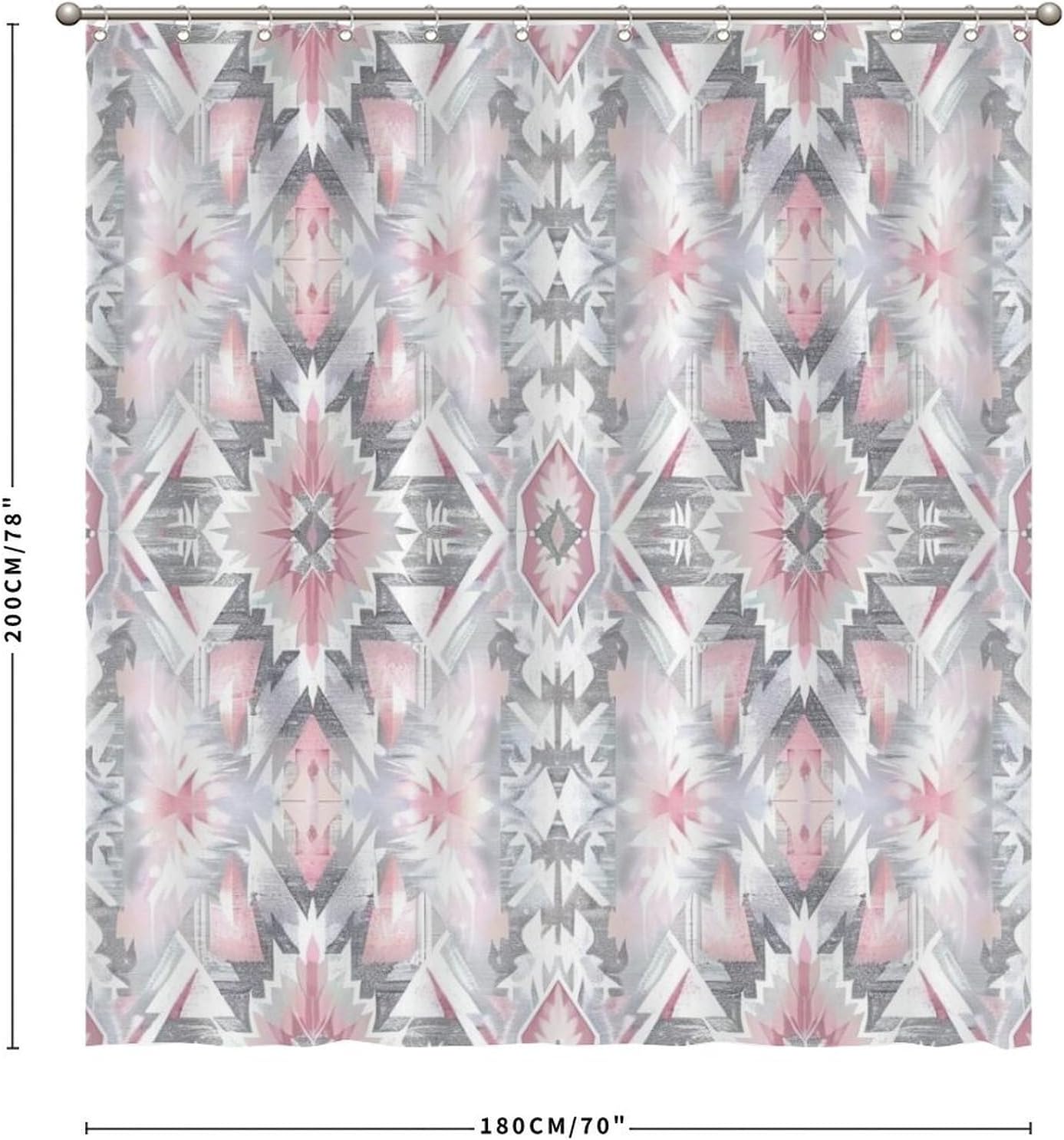 Bathroom Curtains Shower Curtain Set Pink Abstract Geometric Ikat Fabric Shower Curtain Liner Waterproof Bathtubs Decor with Hooks Decoration for Bathroom Bathtubs 72x92 Inch