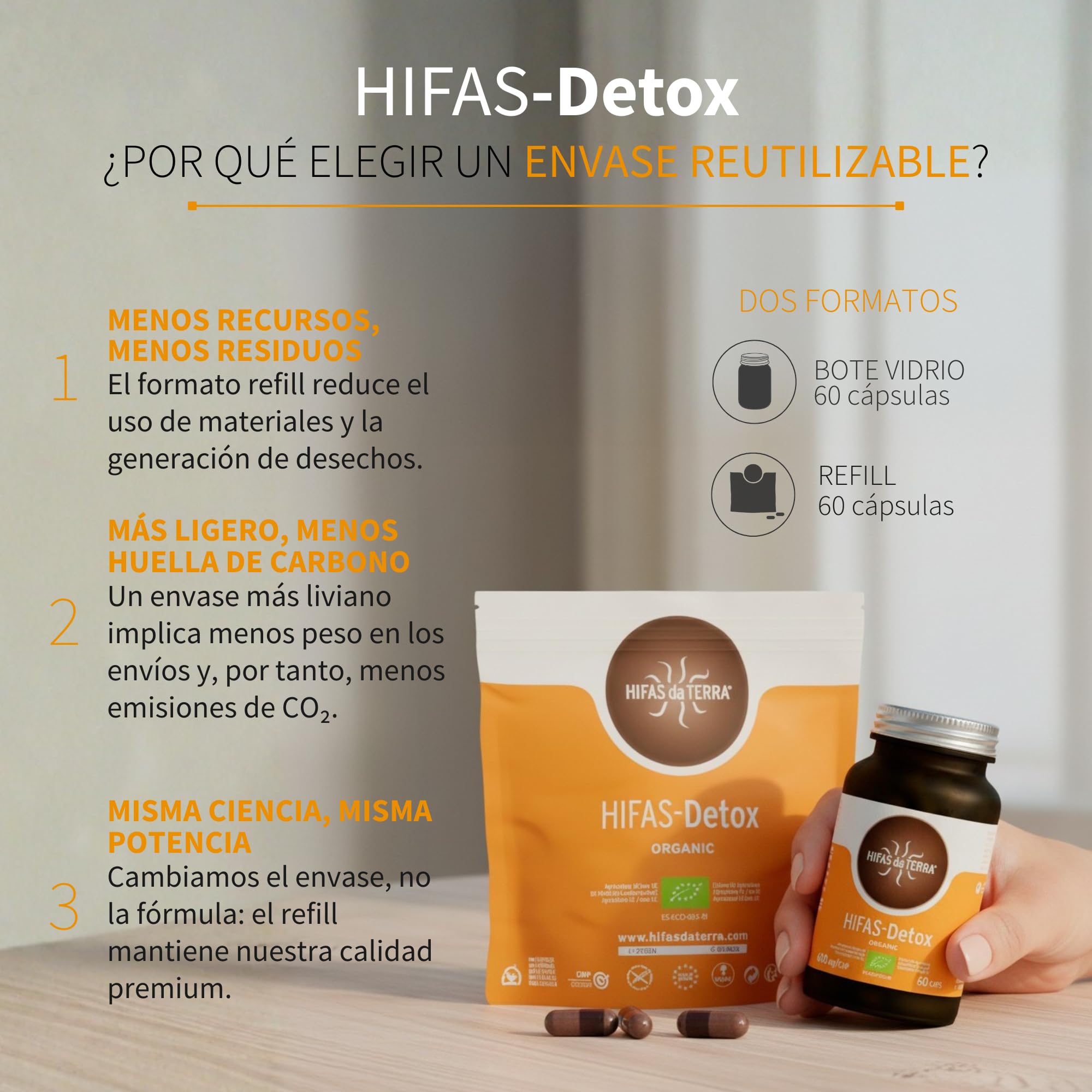HIFAS DA TERRA - HIFAS-Detox Extractos de Hongos Puros de Maitake, Polyporus y Vitamina C para Combatir el Estrés Oxidativo - Refill 60 cápsulas