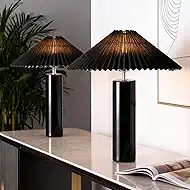 EOEYYOYB Ceramic Table Lamps for Bedroom Set of 2, Adjustable Shade Lamps for Night Stands, Modern Cylindrical Nightstand Table Lamps 5W E26 for Bedroom Bedside Buffet, Black