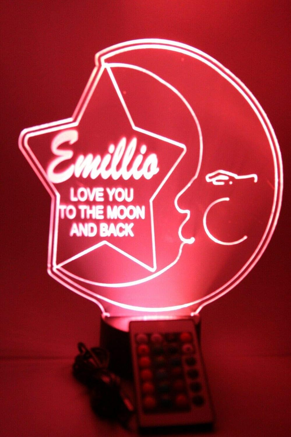 Moon and Star Light Up Lamp LED Personalized Love You to The Moon and Back Night Light Engraved Table Lamp - It's Wow, with Remote, 16 Colors, Dimmer, Free Engraved, Great Gift