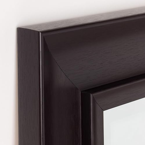 Miniatura 3 de Head West Espejo de tocador biselado con marco marrón oscuro, espejo decorativo decorativo para decoración de pared, espejo rectangular de baño para