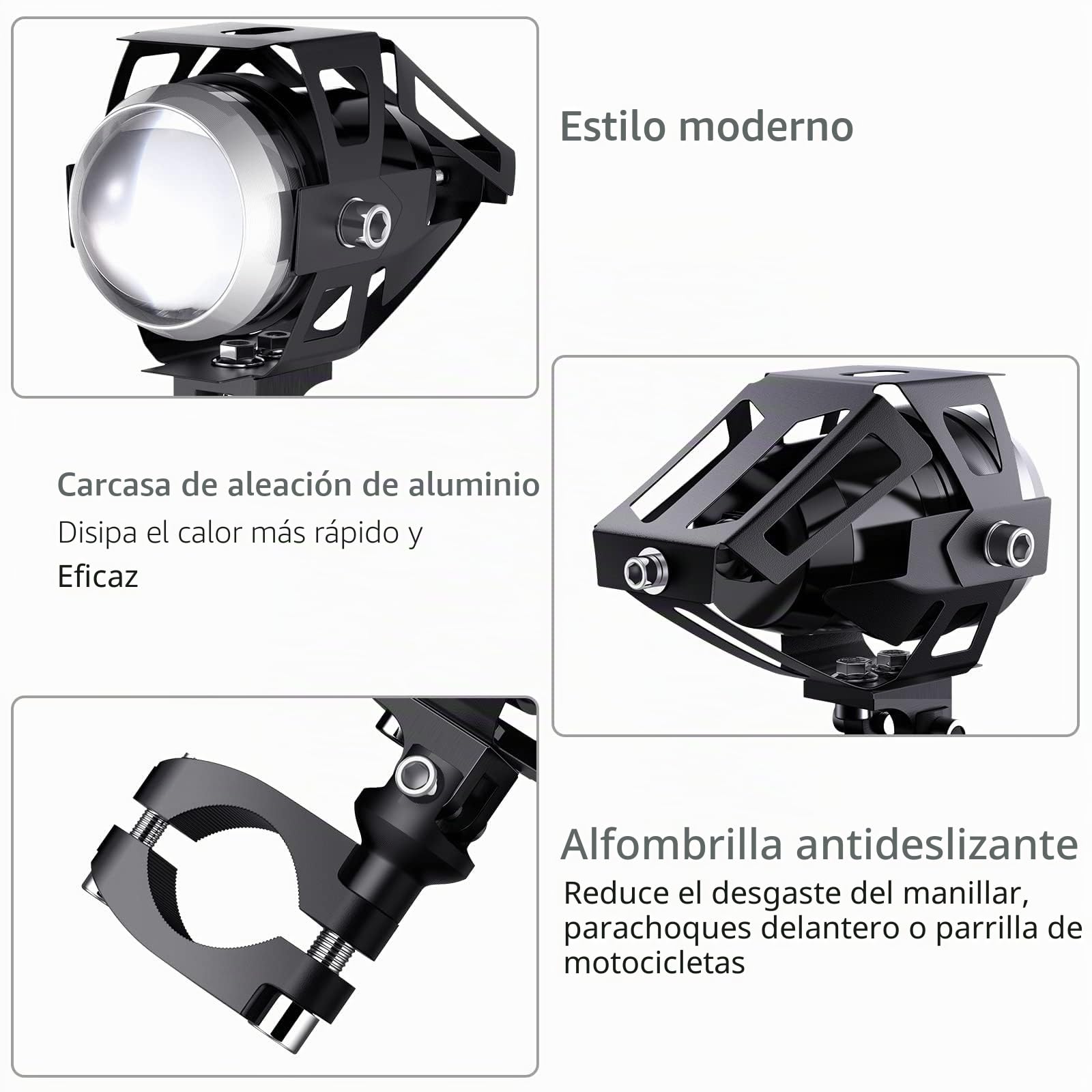 PROZOR - 2 faros delanteros U5 para motocicleta, 360 °, ajuste 15 W, 3000 lm, faros delanteros de motocicleta, LED con interruptor IP65, sellado, faros antiniebla LED para 12/24 V