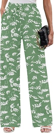 Heymoments Women's Wide Leg Lounge Pants Lightweight High Waisted Adjustable Tie Knot Loose Fit Trousers with Pockets