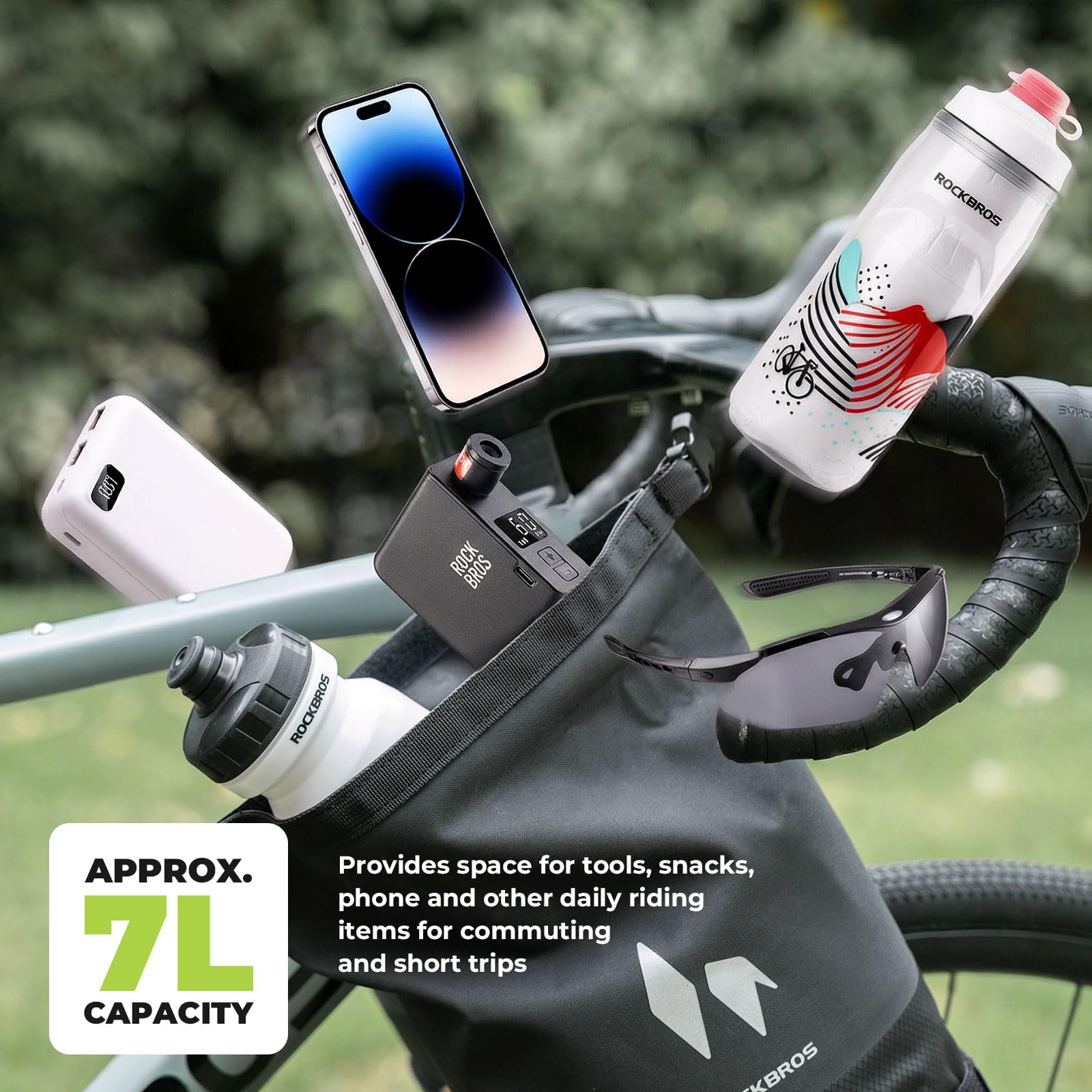 ROCKBROS Wodoodporna torba na widelec rowerowy do bikepackingu 7 l, przednia torba z zapięciem rolowanym, boczna torba na bagażnik do roweru szosowego, roweru gravelowego, roweru górskiego (MTB